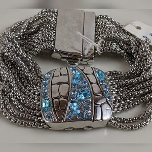 MX Designs Blue Crystal Silver Tone Chain Bracelet